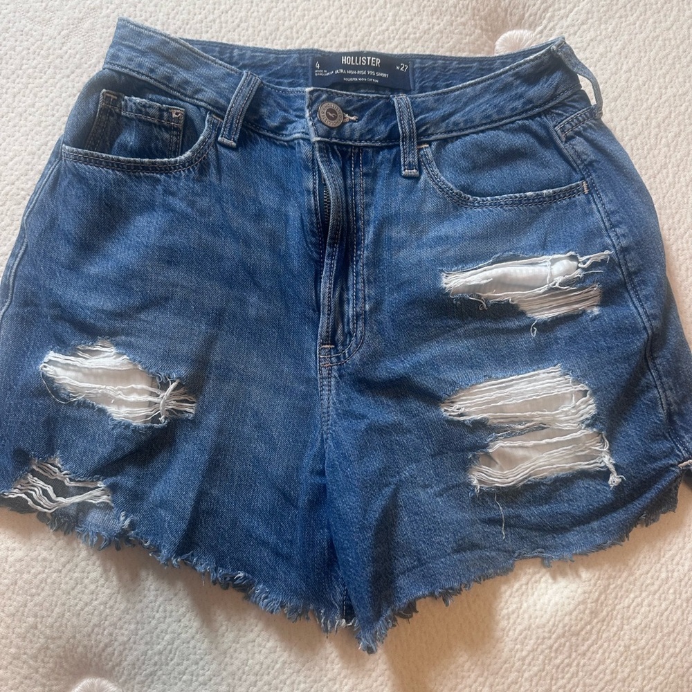 Hollister Blue Distressed Jean Shorts High-Waisted